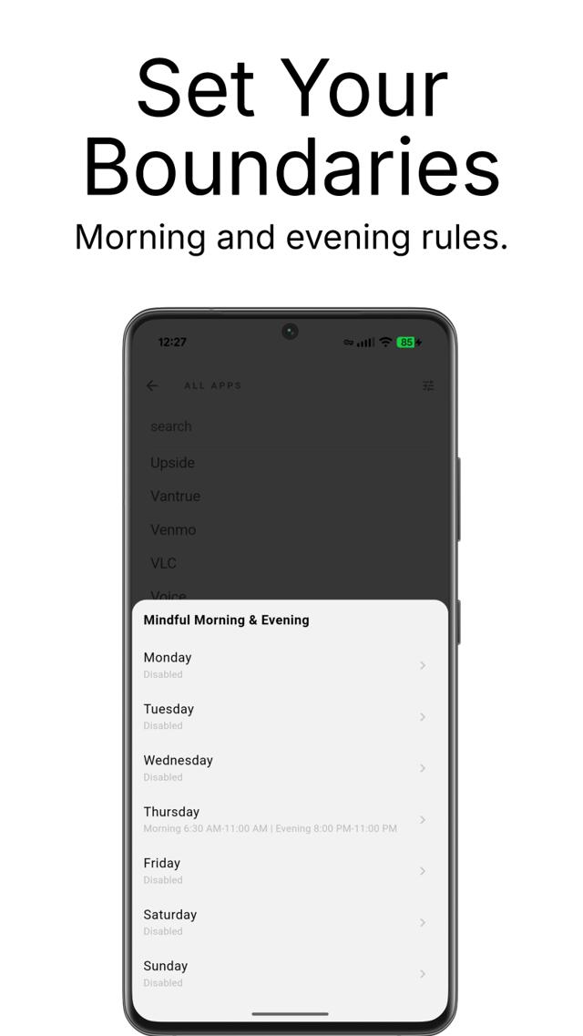 Mindful morning and evening schedule configuration per day of week